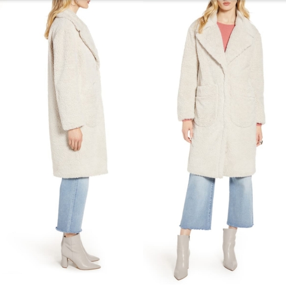Halogen Patch Pocket Teddy Coat Cream Medium - Picture 2 of 10